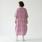 Luftig leichtes Oversize Kleid im Ballon Lagenlook mit ausgefallenen Blockstreifen, Fuchsia/Mint
