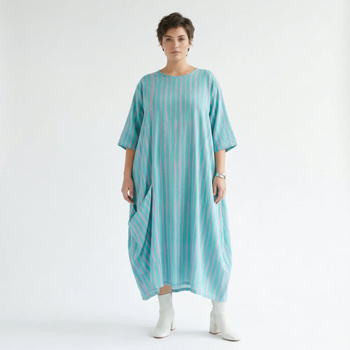 Mit luftig leichtem Lagenlook im ausgefallenen Oversize Style, Blockstreifen, zeitlos, Grün/Flieder