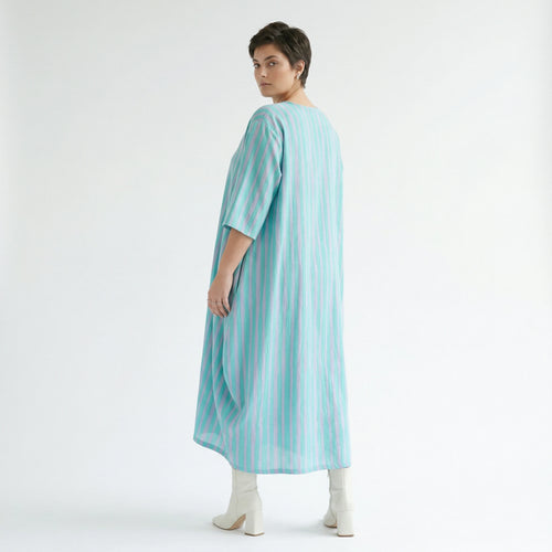 Mit luftig leichtem Lagenlook im ausgefallenen Oversize Style, Blockstreifen, zeitlos, Grün/Flieder