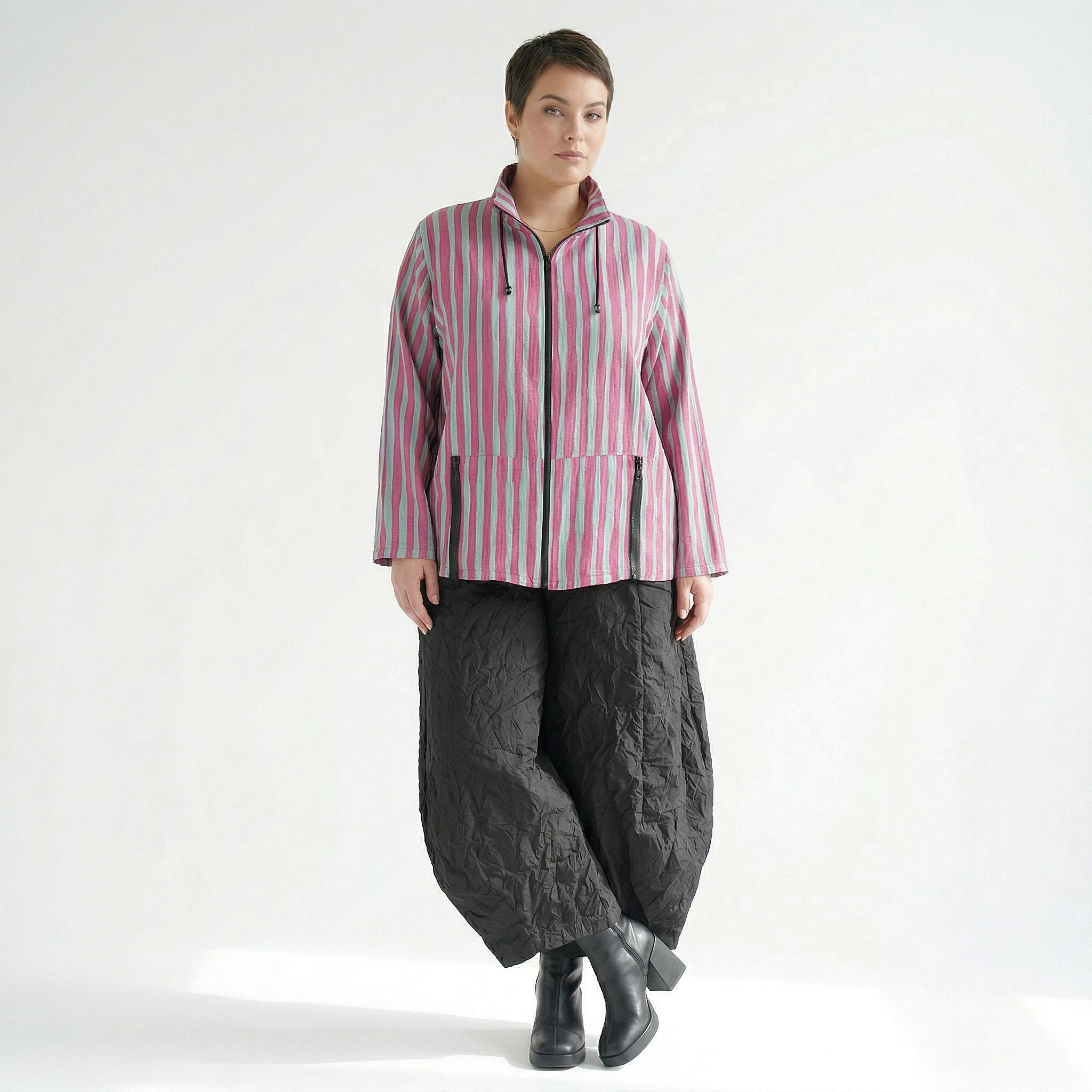 Kastige Oversize Jacke in luftig leichter Leinen Optik, ausgefallen im Lagenlook, Fuchsia/Mint