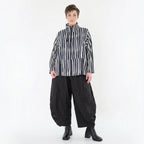 Kastige Jacke im ausgefallenen Lagenlook aus leichter Baumwollmischung mit Blockstreifen, Marine/Weiß