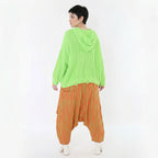Leicht fließende Lagenlook Harem Hose mit Blockstreifen, luftigem Oversize Schnitt, Orange/Apfelgrün