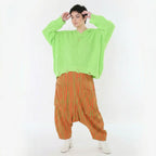 Leicht fließende Lagenlook Harem Hose mit Blockstreifen, luftigem Oversize Schnitt, Orange/Apfelgrün