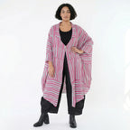 Luftig leichter Oversize Mantel mit A-Form und ausgefallenen Blockstreifen für Lagenlook, Fuchsia/Mint