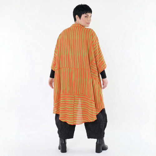Luftiger Oversize Mantel in stilvoller A-Form sorgt mit Blockstreifen für einen ausgefallenen Lagenlook, Orange/Apfelgrün