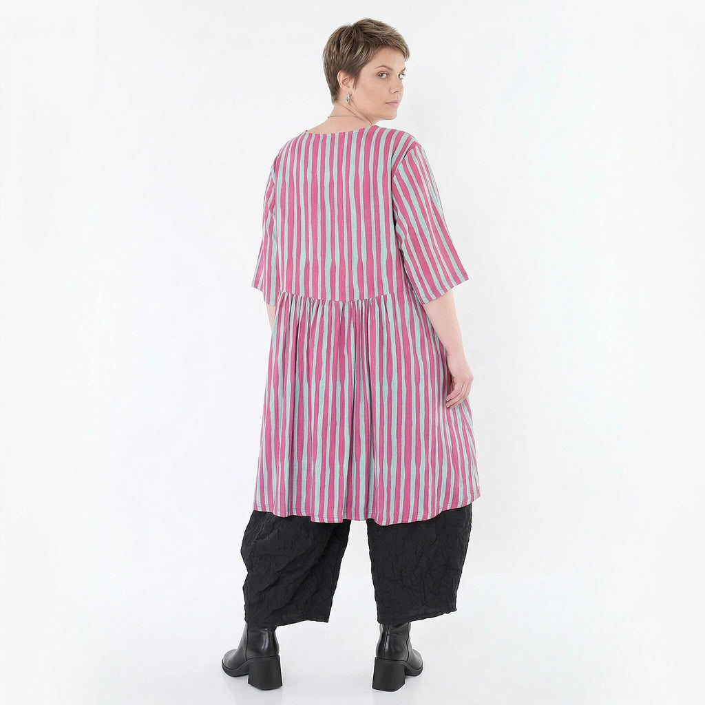 Ausgefallene Oversize Bluse in leichter Leinen Optik mit A-Form und lässigem Lagenlook, Fuchsia/Mint