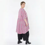 Ausgefallene Oversize Bluse in leichter Leinen Optik mit A-Form und lässigem Lagenlook, Fuchsia/Mint
