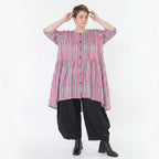 Ausgefallene Oversize Bluse in leichter Leinen Optik mit A-Form und lässigem Lagenlook, Fuchsia/Mint