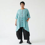 Stilvolle Oversize Bluse im ausgefallenen Lagenlook aus Baumwolle Viskose luftig und leicht, Grün/Flieder