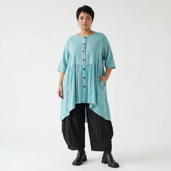 Stilvolle Oversize Bluse im ausgefallenen Lagenlook aus Baumwolle Viskose luftig und leicht, Grün/Flieder