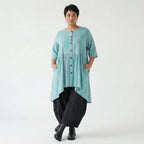 Stilvolle Oversize Bluse im ausgefallenen Lagenlook aus Baumwolle Viskose luftig und leicht, Grün/Flieder