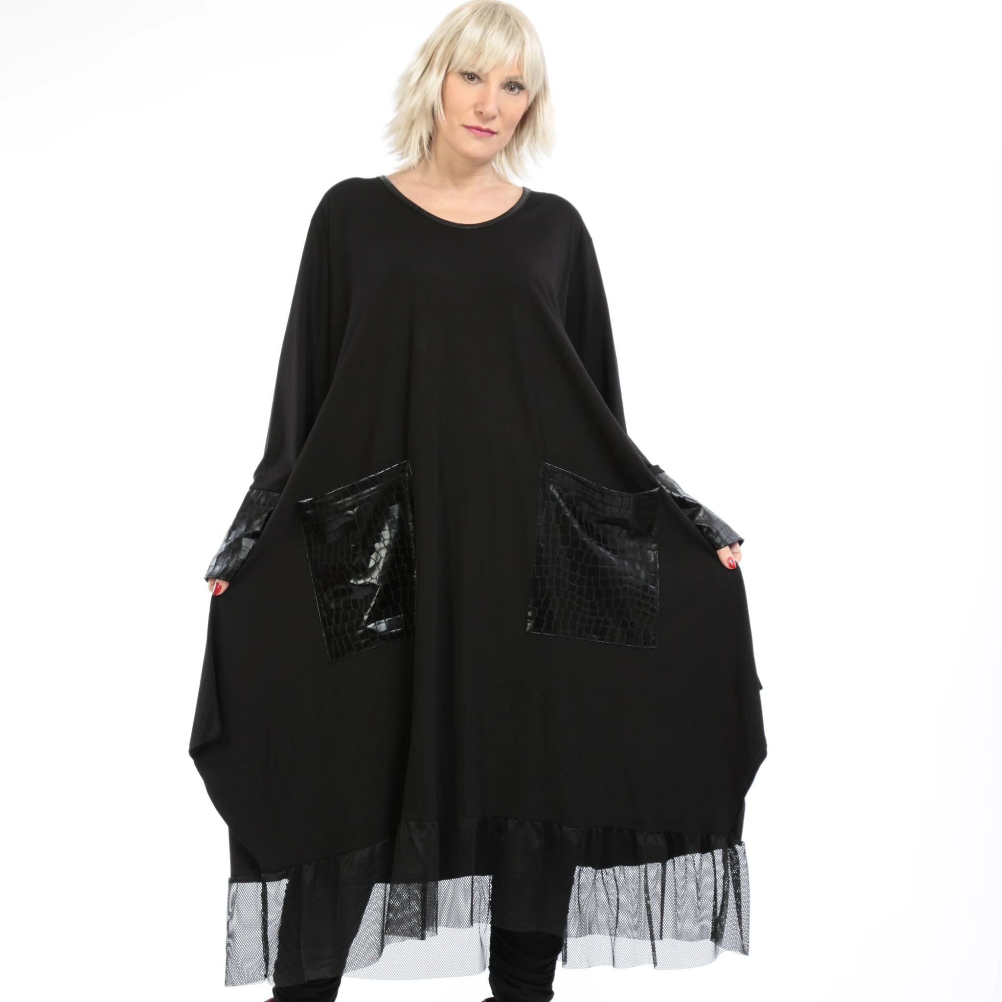  Ballonkleid von AKH Fashion aus Viskose, 1221.05909, Schwarz-Netz, Reptil, Schick, Modern