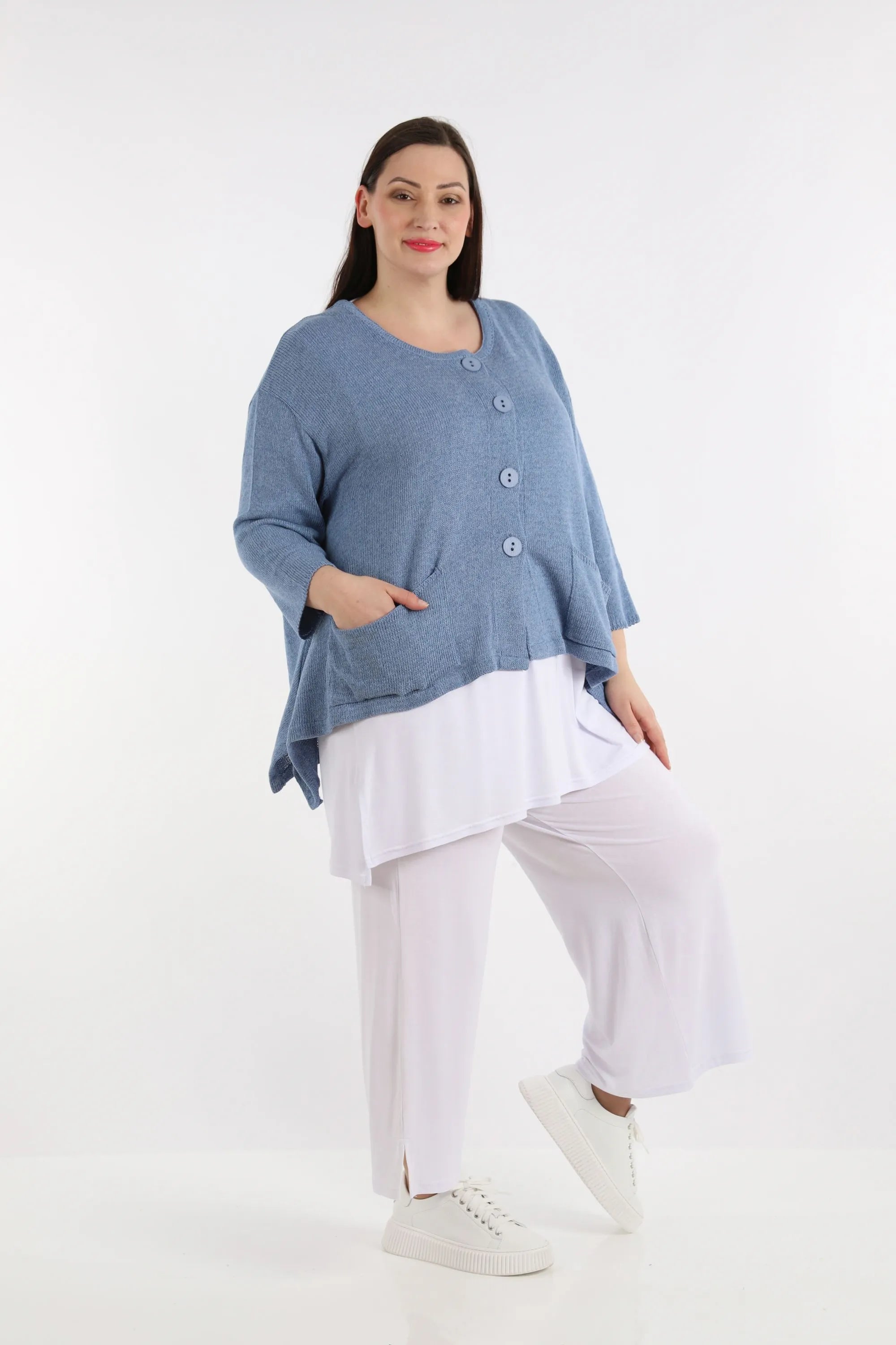  A-Form Jacke von AKH Fashion aus Baumwolle, 1110.00118, Jeansblau, Schick, Modern, Bequem