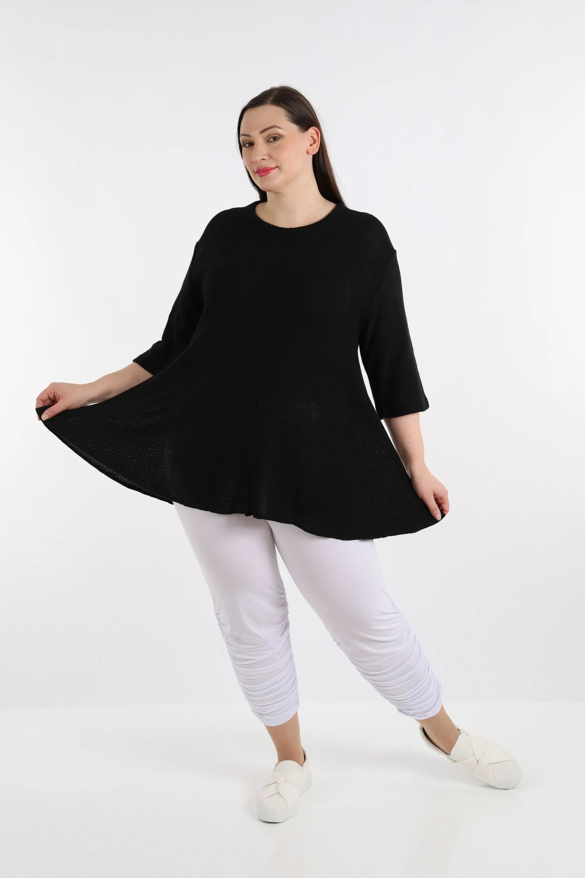  AKH Fashion Shirt in Glocken-Form, aus Baumwolle, 1110.01892, Schwarz, Schick, Modern