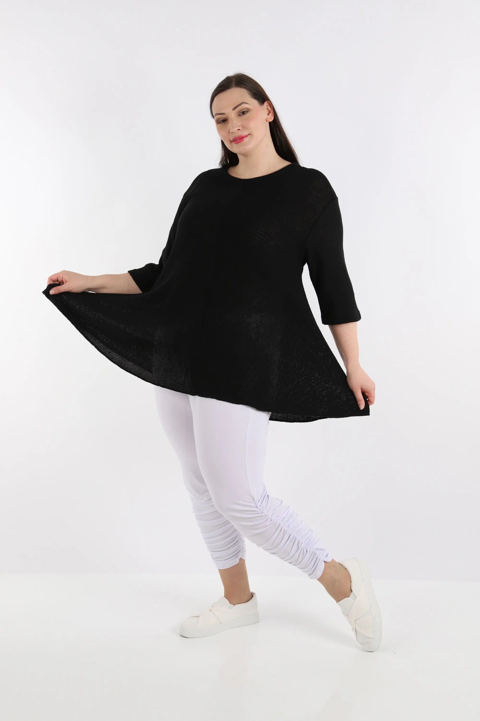  AKH Fashion Shirt in Glocken-Form, aus Baumwolle, 1110.01892, Schwarz, Schick, Modern