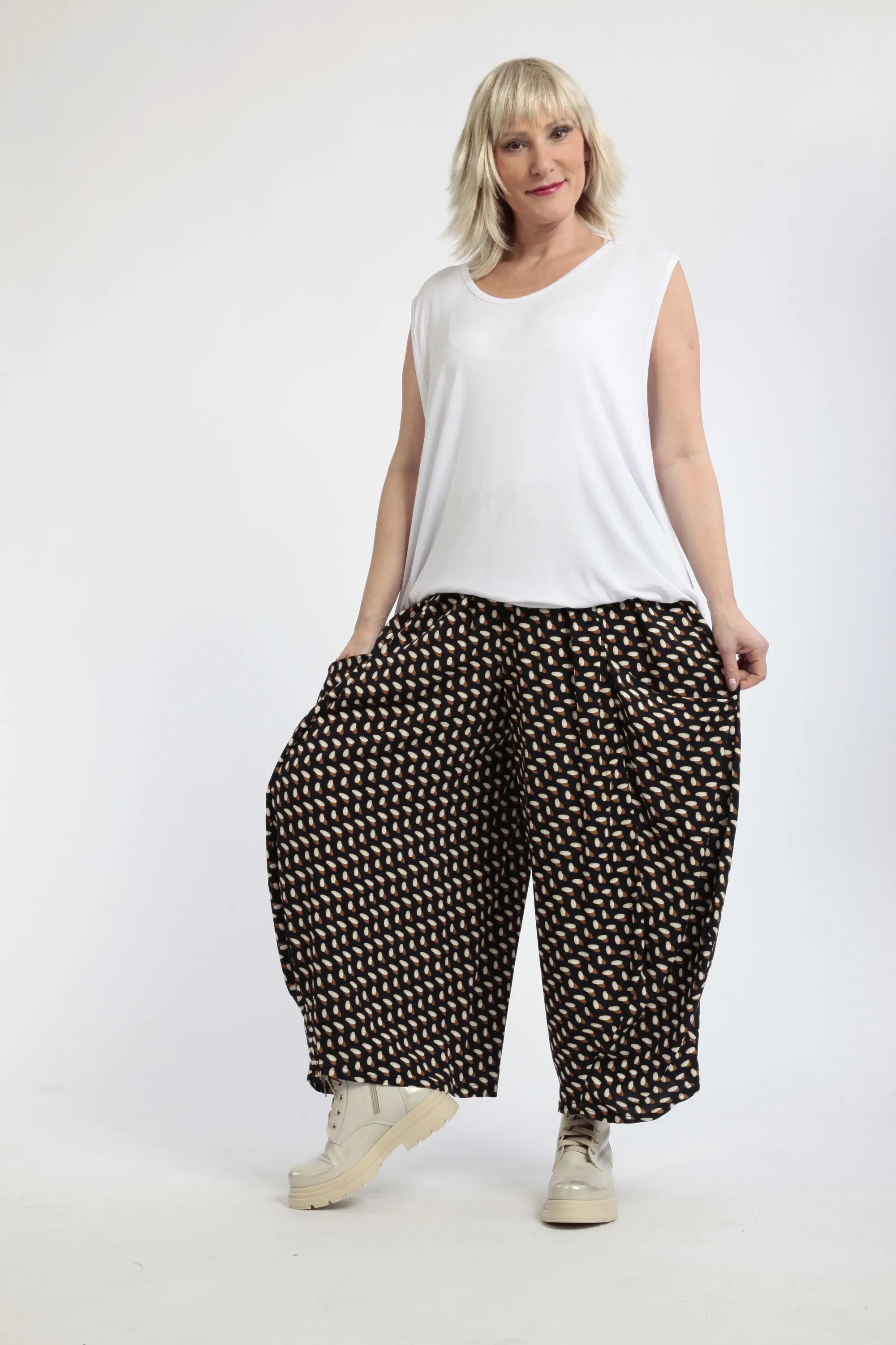  Ballonhose von AKH Fashion aus Viskose, 1244.08069, Marineblau-Cognac, Punkte, Schick