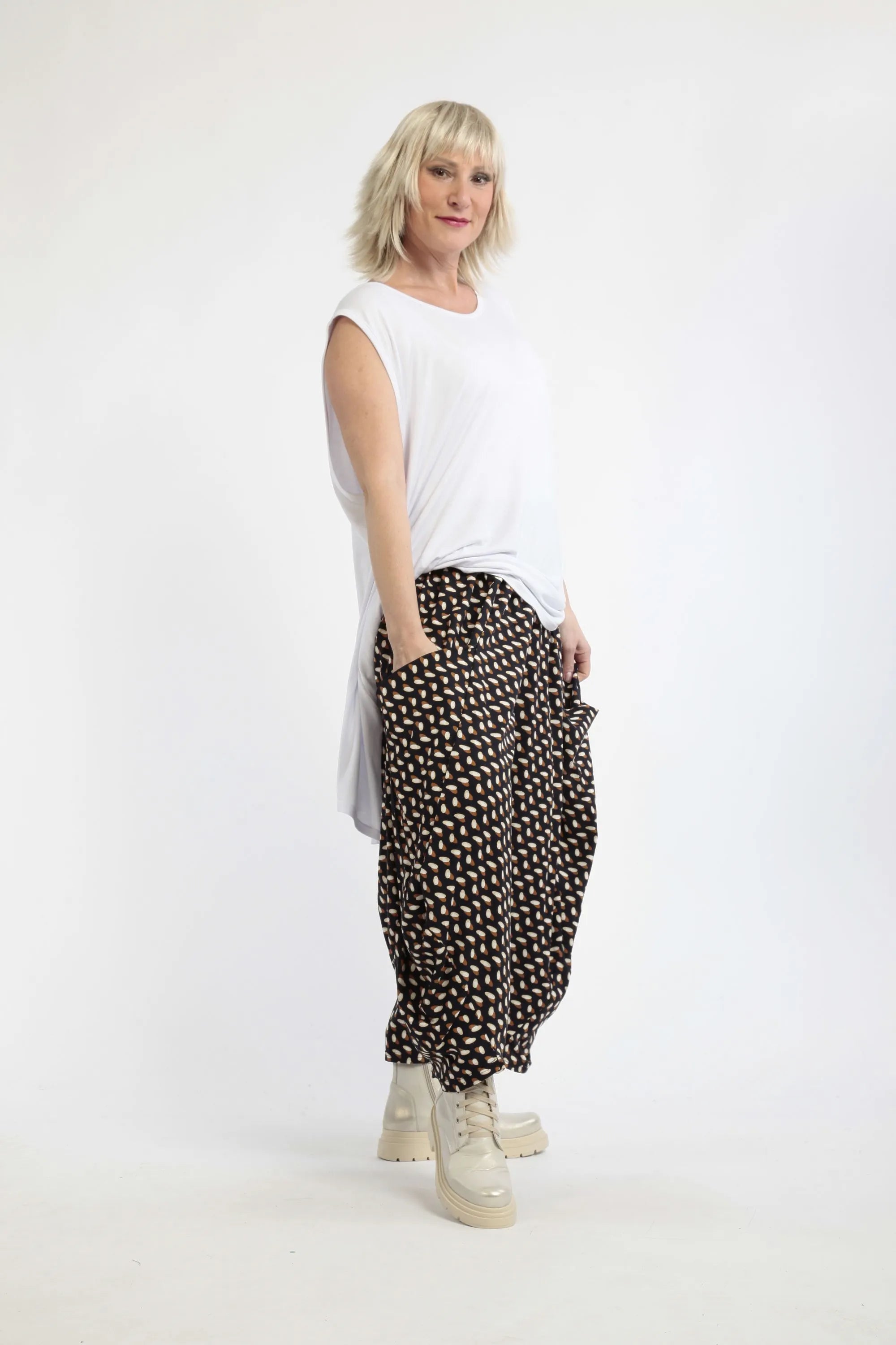  Ballonhose von AKH Fashion aus Viskose, 1244.08069, Marineblau-Cognac, Punkte, Schick