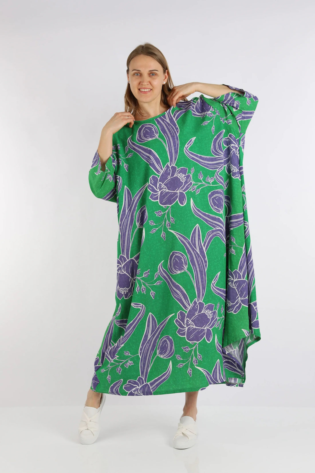  A-Form Kleid von AKH Fashion aus Viskose, 1245.01927, Grün-Flieder, Blumen, Ausgefallen