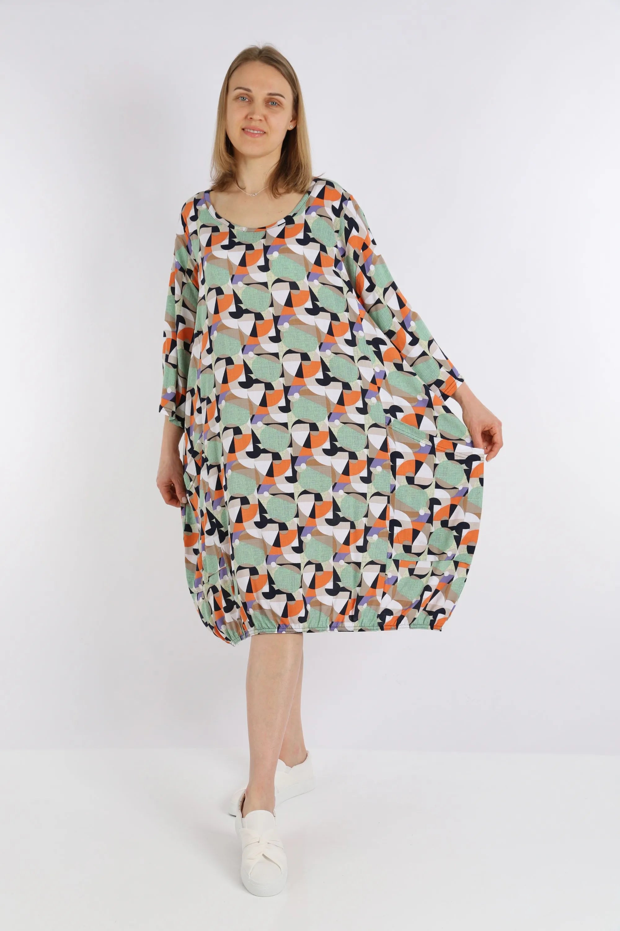  Ballonkleid von AKH Fashion aus Viskose, 1251.06840, Lime-Grün-Orange, Grafik, Schick