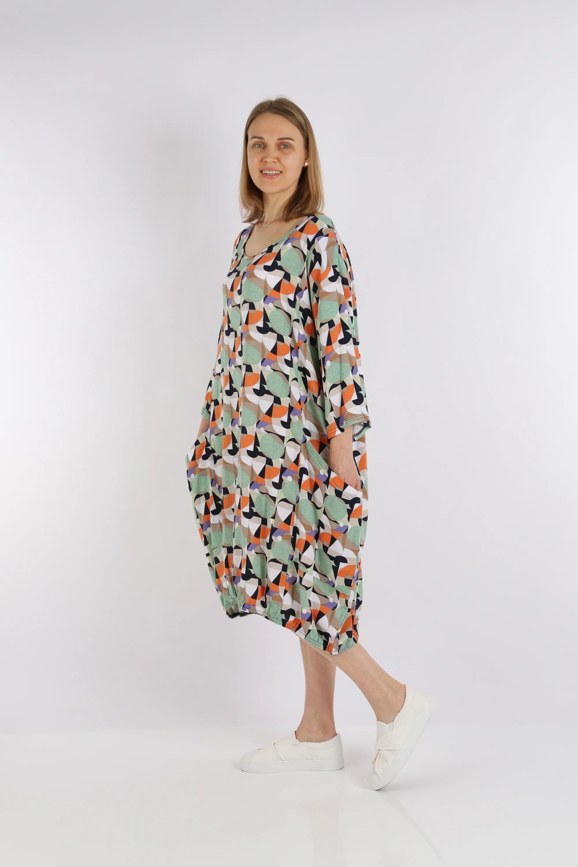  Ballonkleid von AKH Fashion aus Viskose, 1251.06840, Lime-Grün-Orange, Grafik, Schick