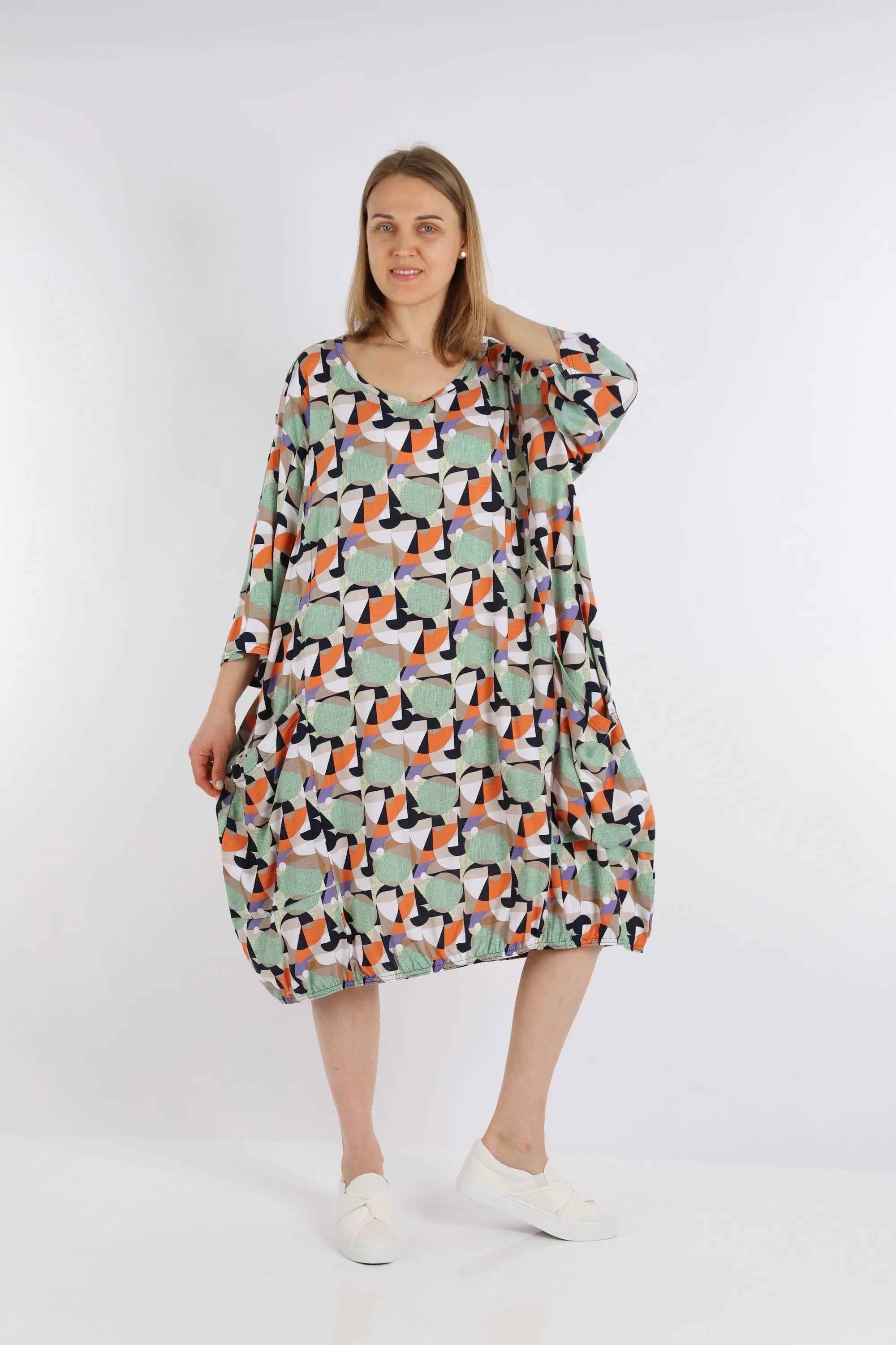  Ballonkleid von AKH Fashion aus Viskose, 1251.06840, Lime-Grün-Orange, Grafik, Schick