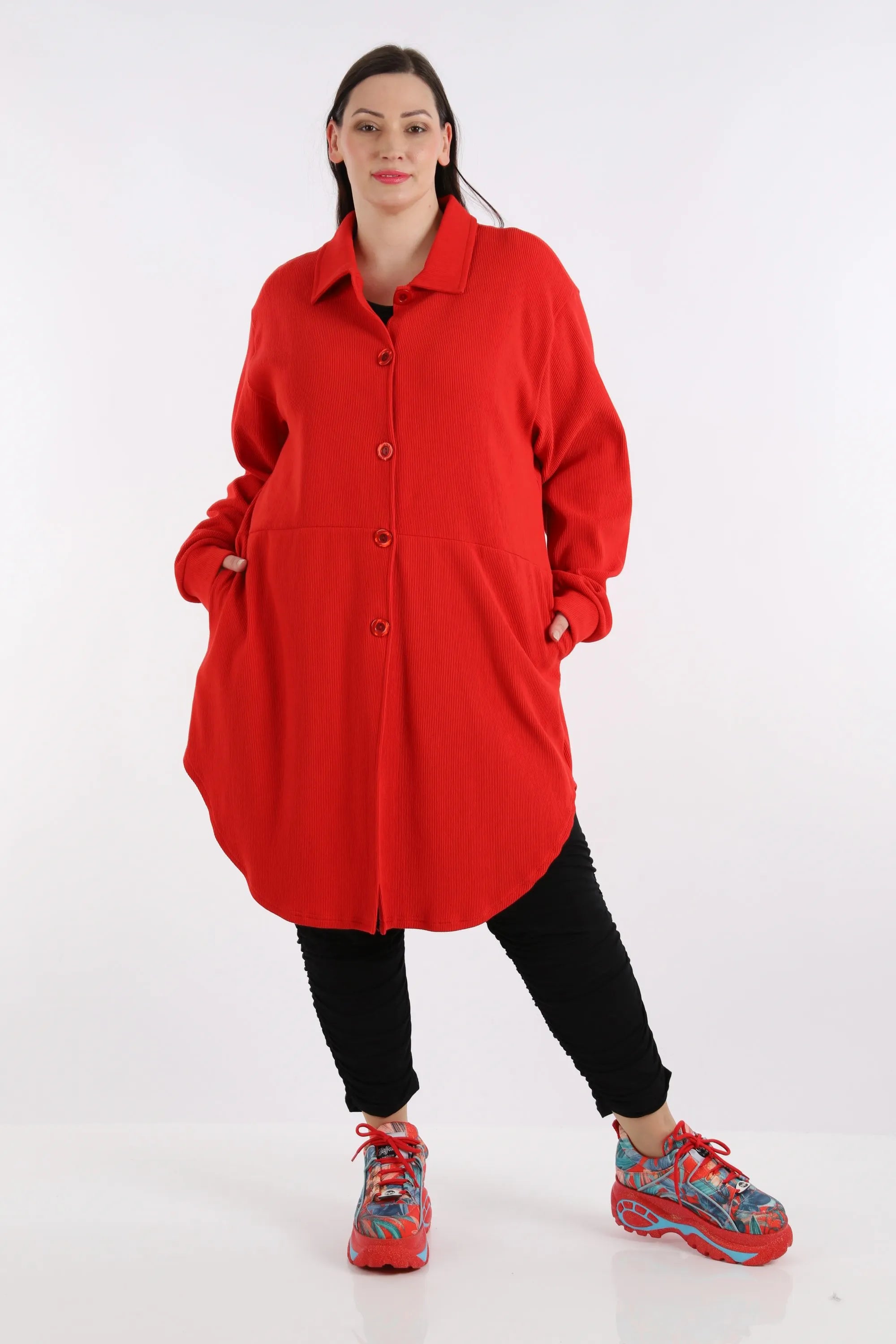  AKH Fashion Bluse in gerundeter Form, aus Baumwolle, 1252.06881, Rot, Schick, Modern