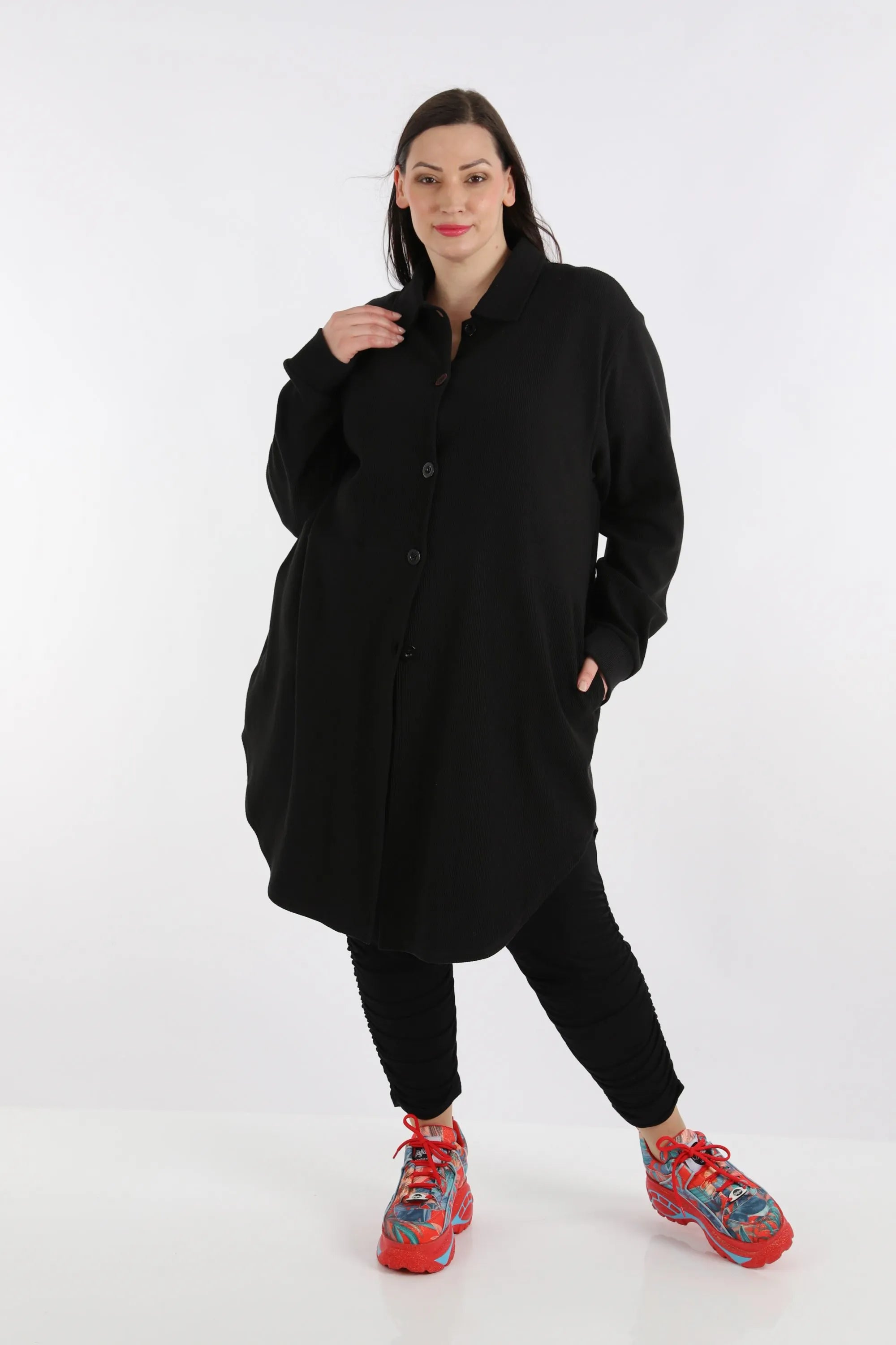  AKH Fashion Bluse in gerundeter Form, aus Baumwolle, 1252.06881, Schwarz, Schick, Modern