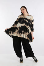  A-Form Bigshirt von AKH Fashion aus Rayon, 1258.00593, Schwarz-Beige, Batik, Schick, Modern