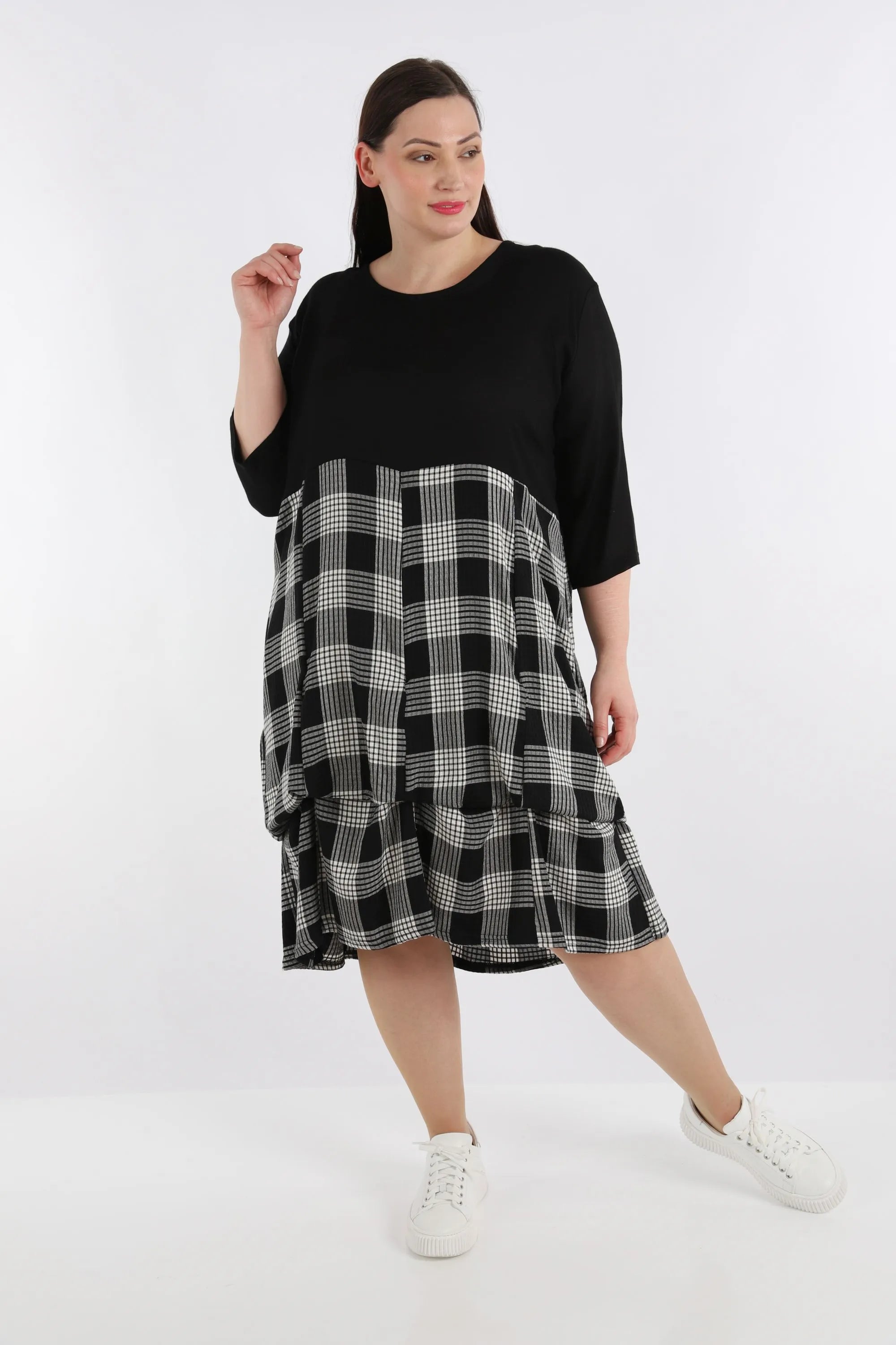  Ballonkleid von AKH Fashion aus Viskose, 1269.08034, Schwarz-Grau, Kariert, Schick