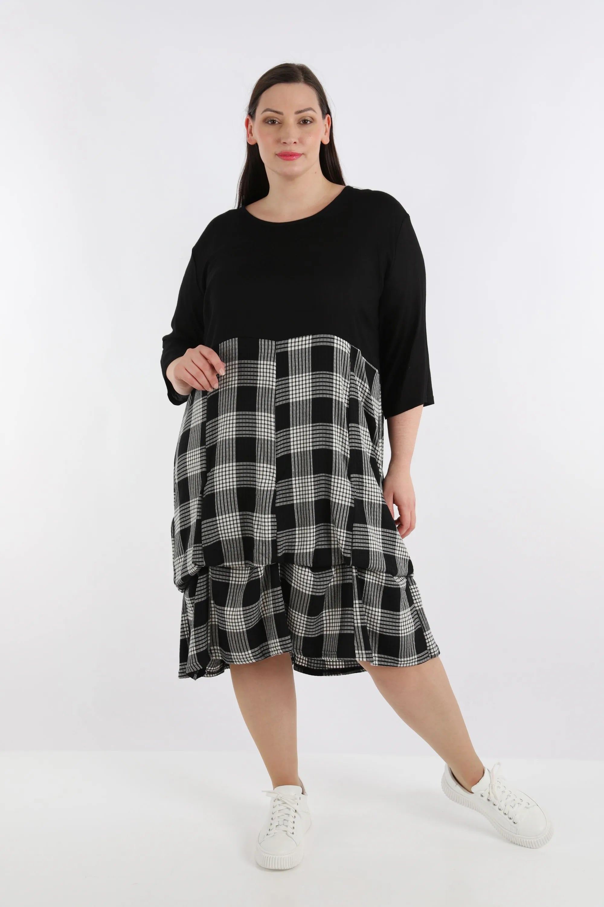 Ballonkleid von AKH Fashion aus Viskose, 1269.08034, Schwarz-Grau, Kariert, Schick