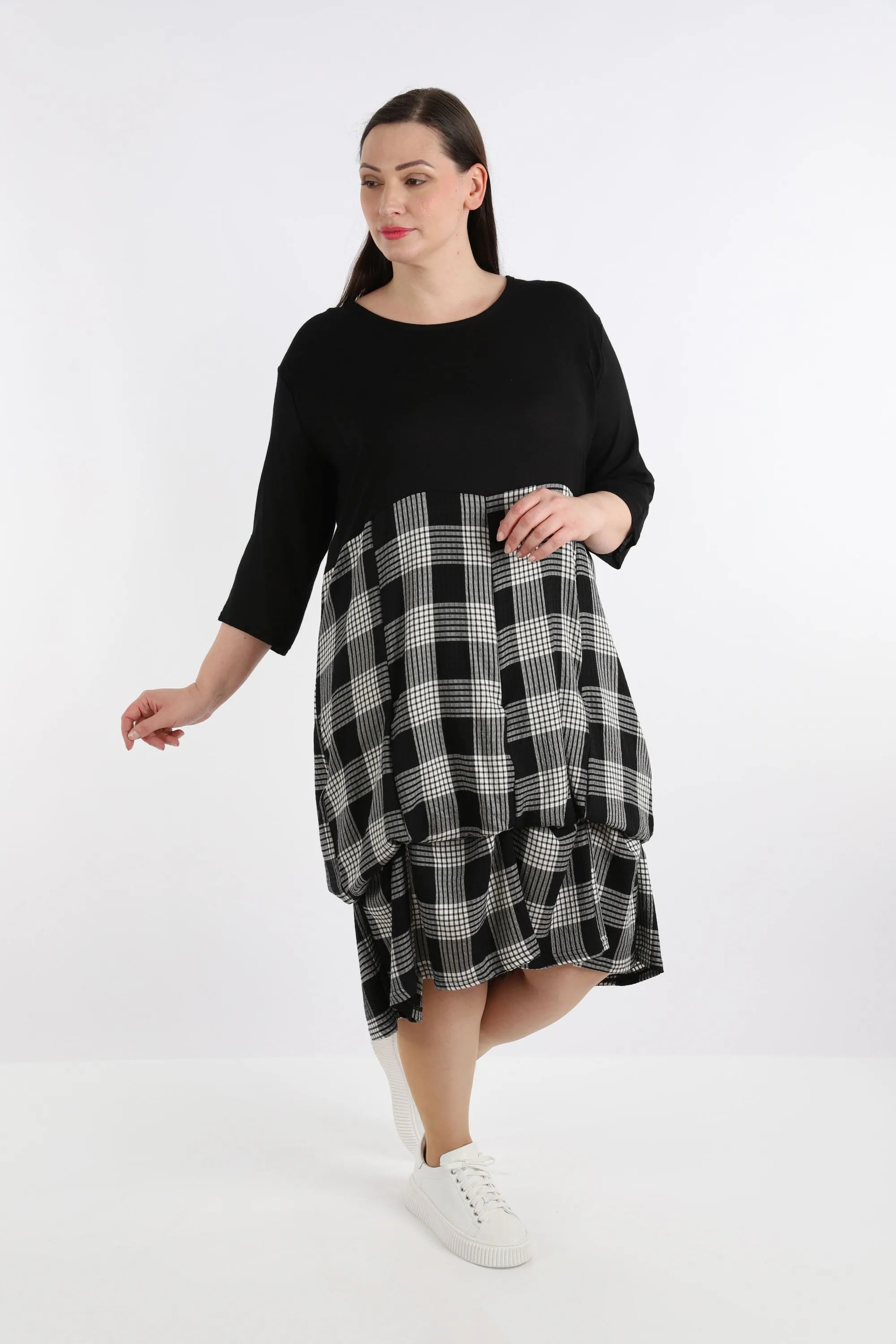  Ballonkleid von AKH Fashion aus Viskose, 1269.08034, Schwarz-Grau, Kariert, Schick