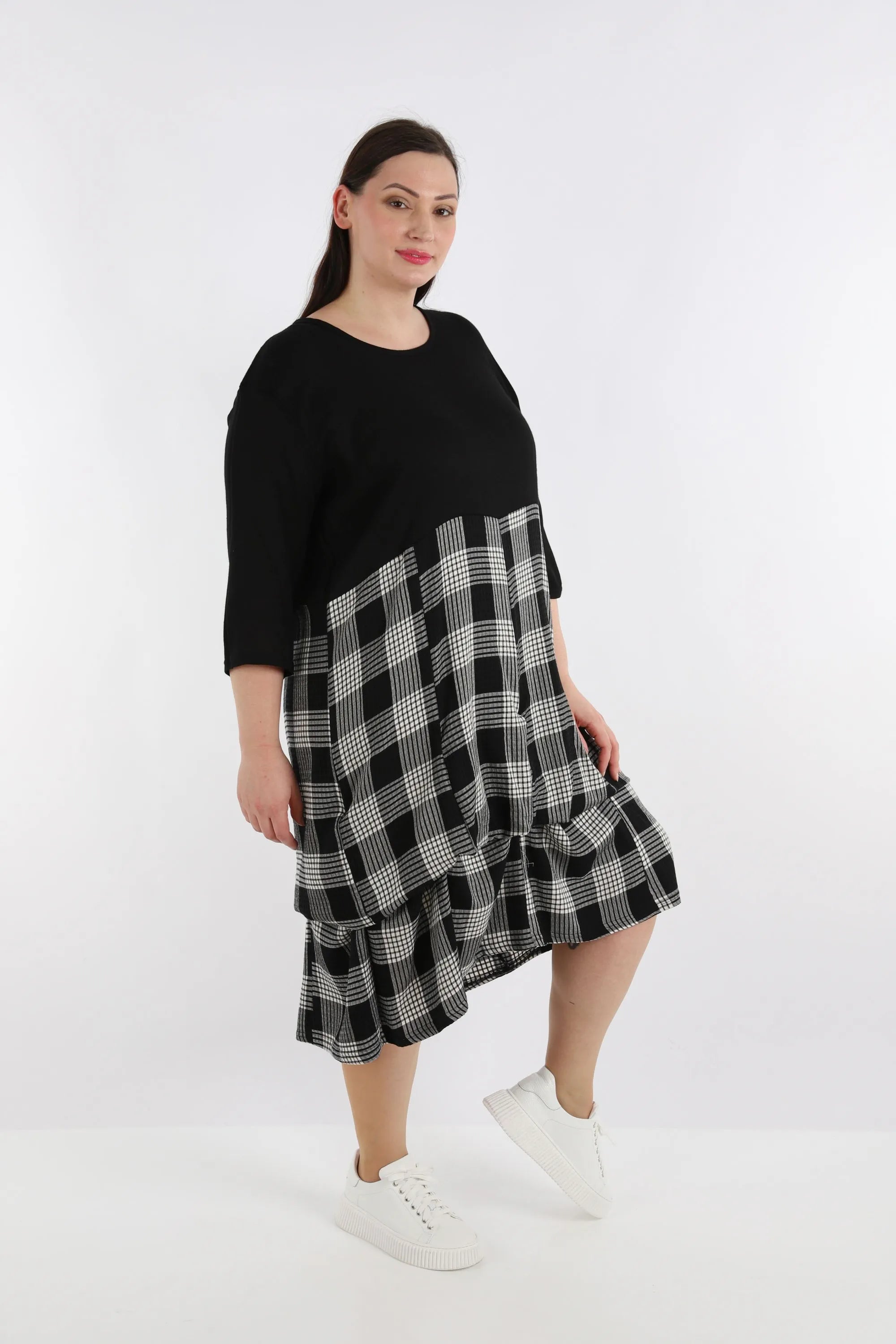  Ballonkleid von AKH Fashion aus Viskose, 1269.08034, Schwarz-Grau, Kariert, Schick