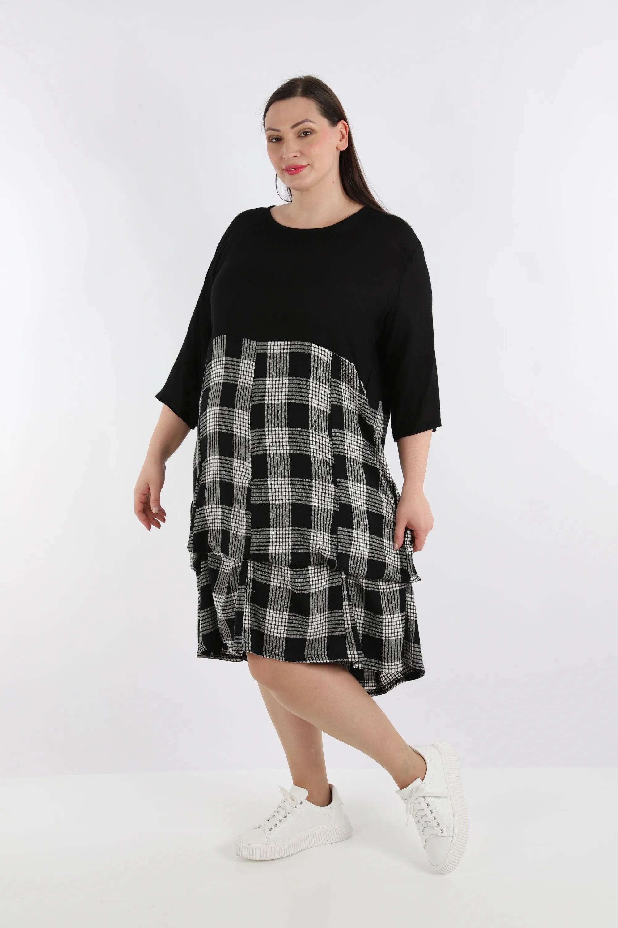  Ballonkleid von AKH Fashion aus Viskose, 1269.08034, Schwarz-Grau, Kariert, Schick