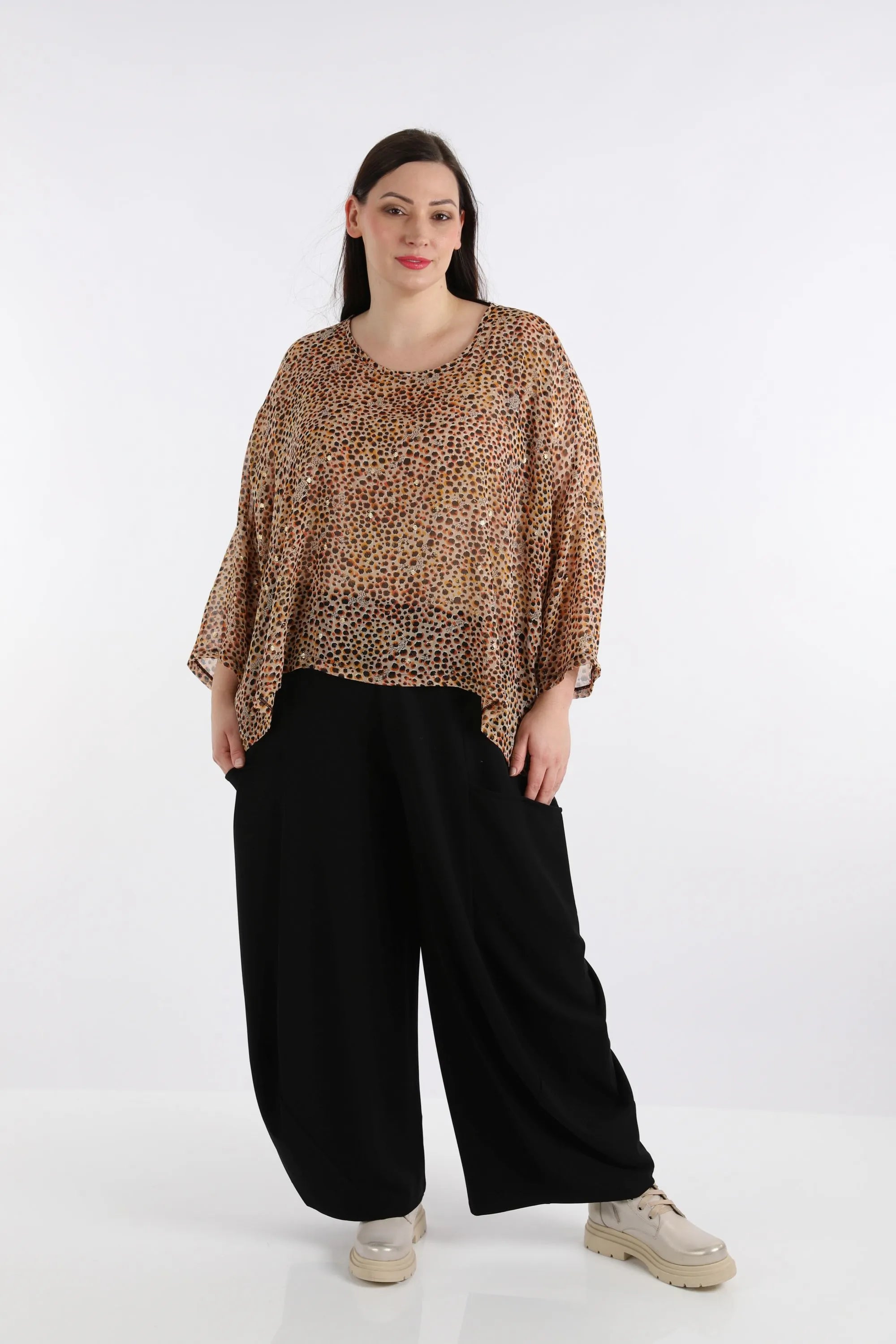  AKH Fashion Bigshirt in kastiger Form, aus Viskose, 1279.03018, Cognac, Animal, Schick