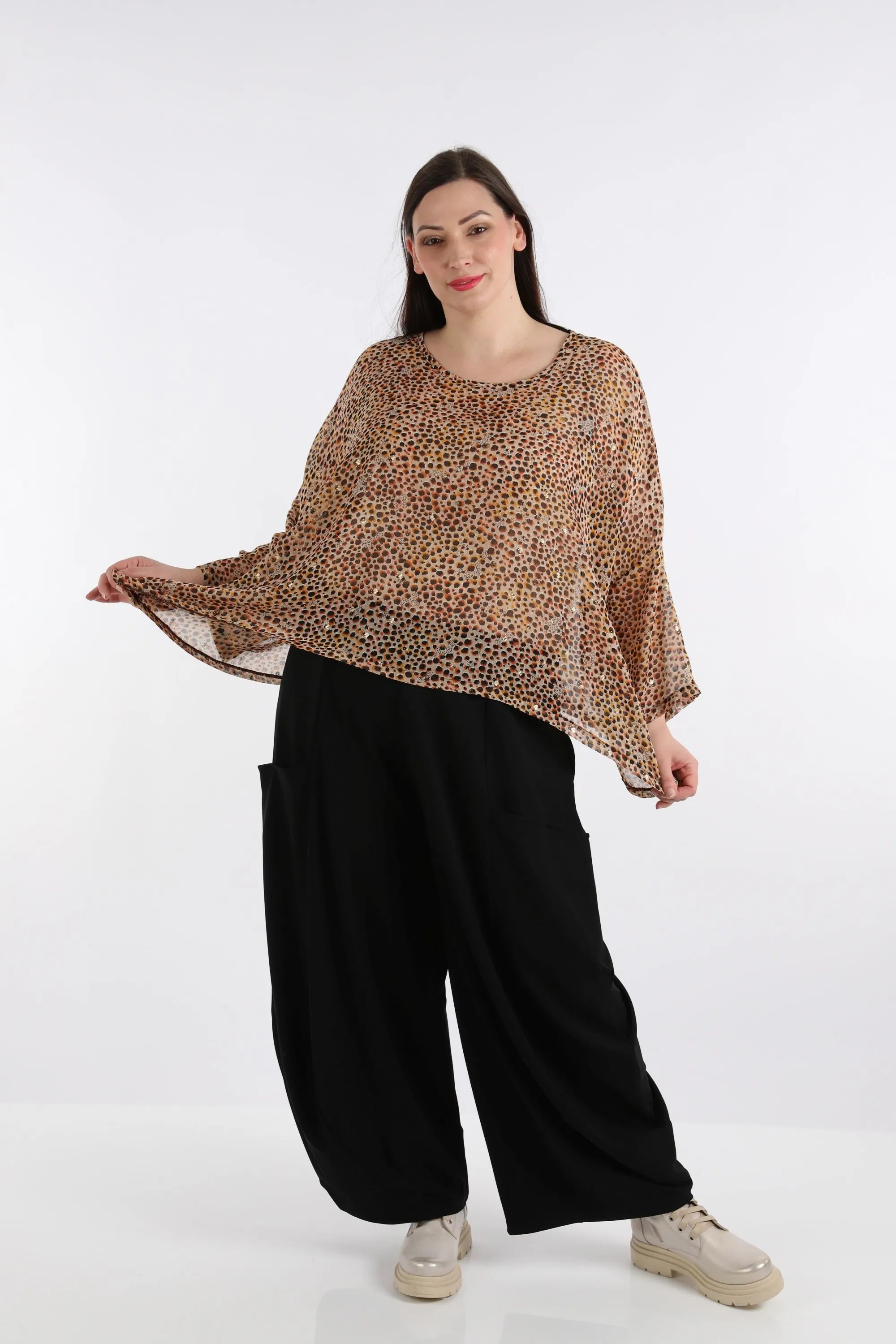  AKH Fashion Bigshirt in kastiger Form, aus Viskose, 1279.03018, Cognac, Animal, Schick