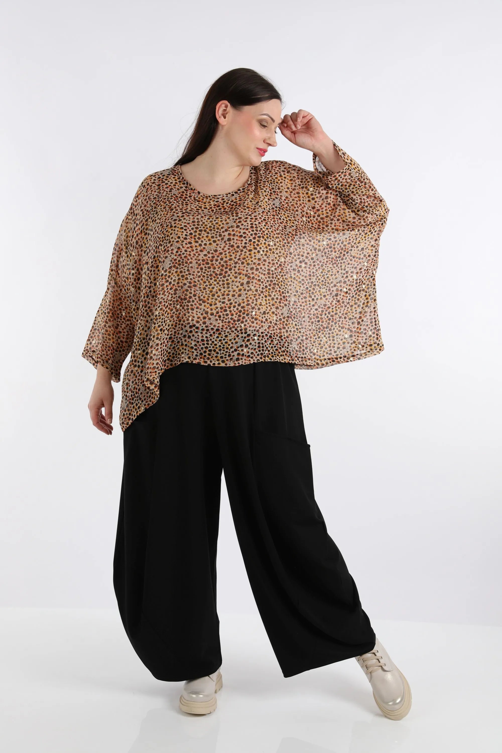  AKH Fashion Bigshirt in kastiger Form, aus Viskose, 1279.03018, Cognac, Animal, Schick