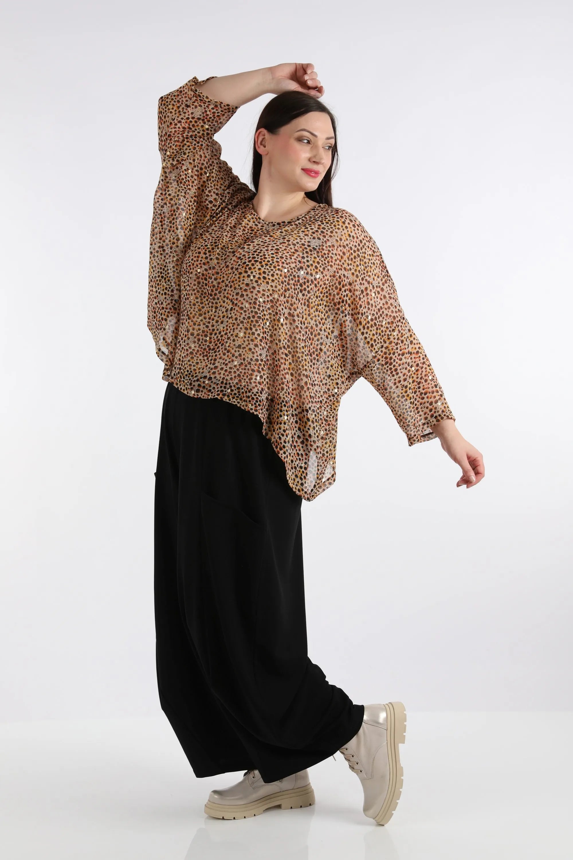  AKH Fashion Bigshirt in kastiger Form, aus Viskose, 1279.03018, Cognac, Animal, Schick