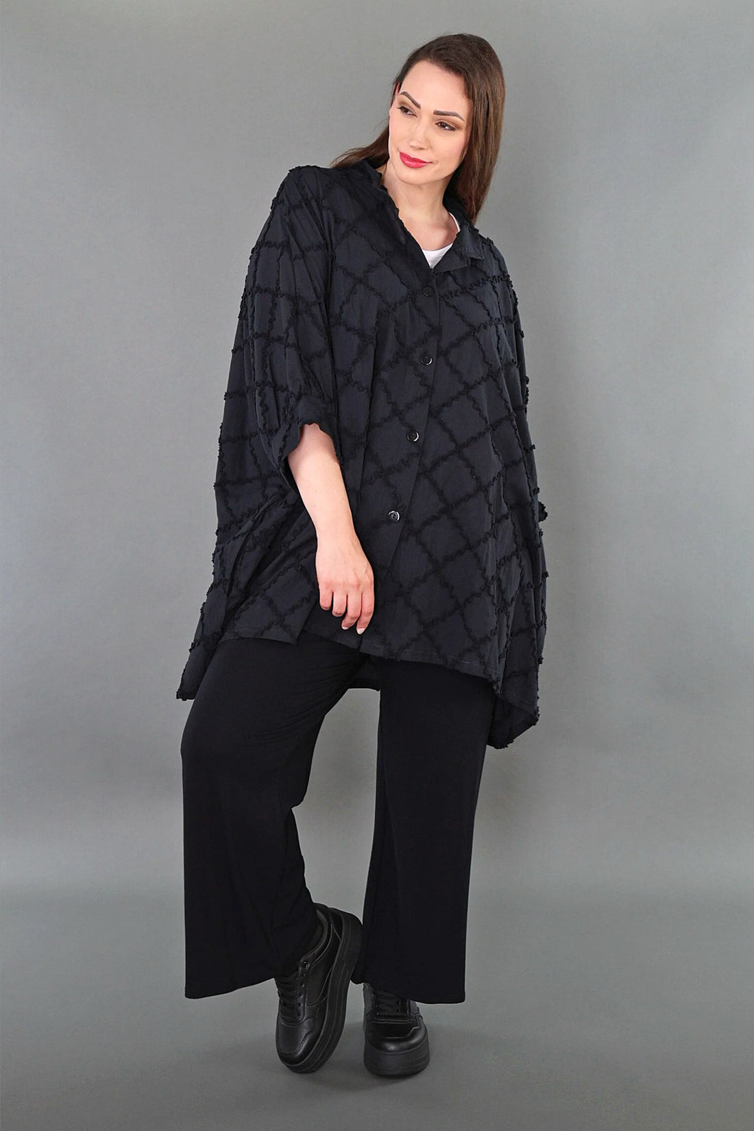 A-Form Jacke von AKH Premium aus Baumwolle, P1004.7116, Schwarz, Raute, Ausgefallen