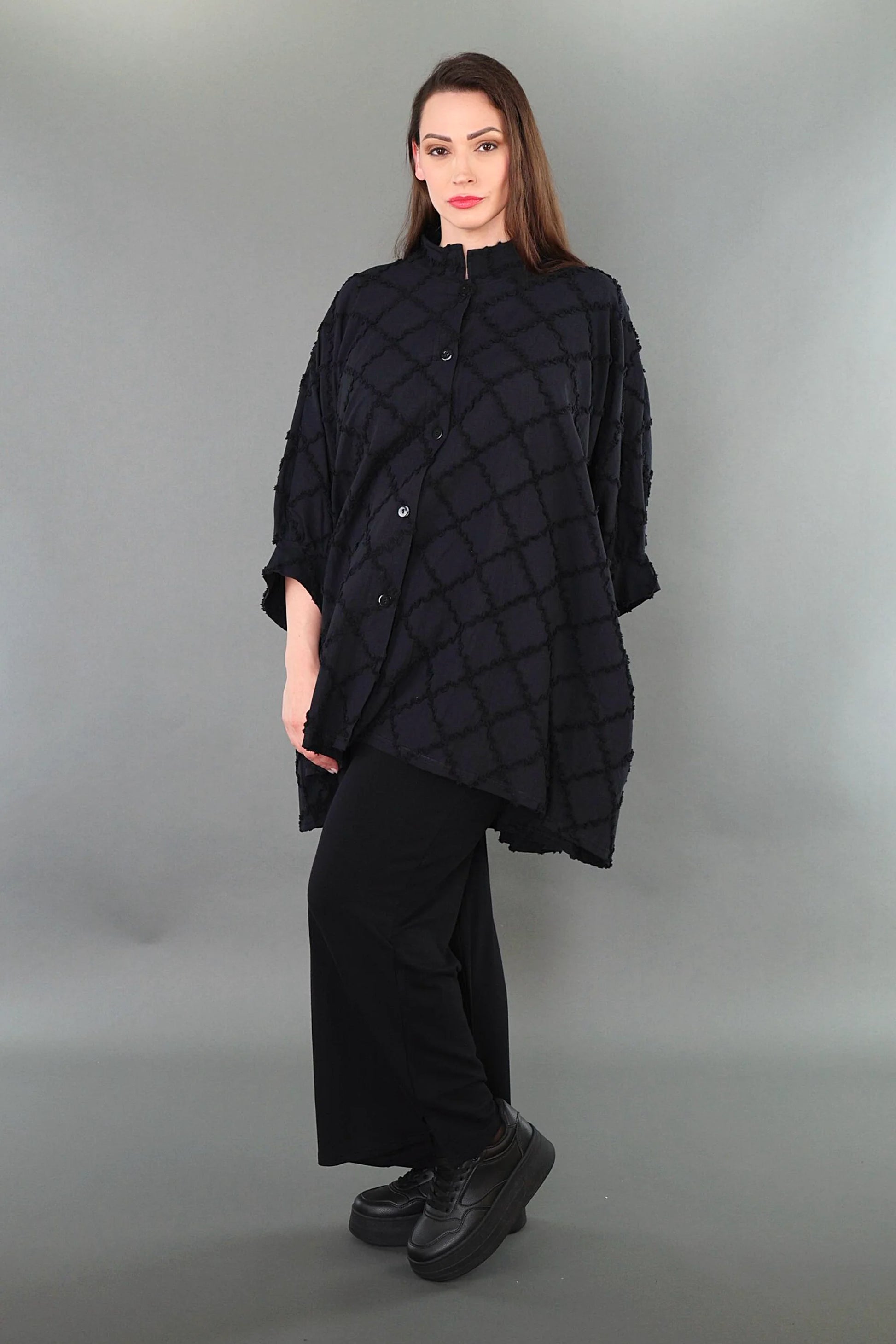  A-Form Jacke von AKH Premium aus Baumwolle, P1004.7116, Schwarz, Raute, Ausgefallen