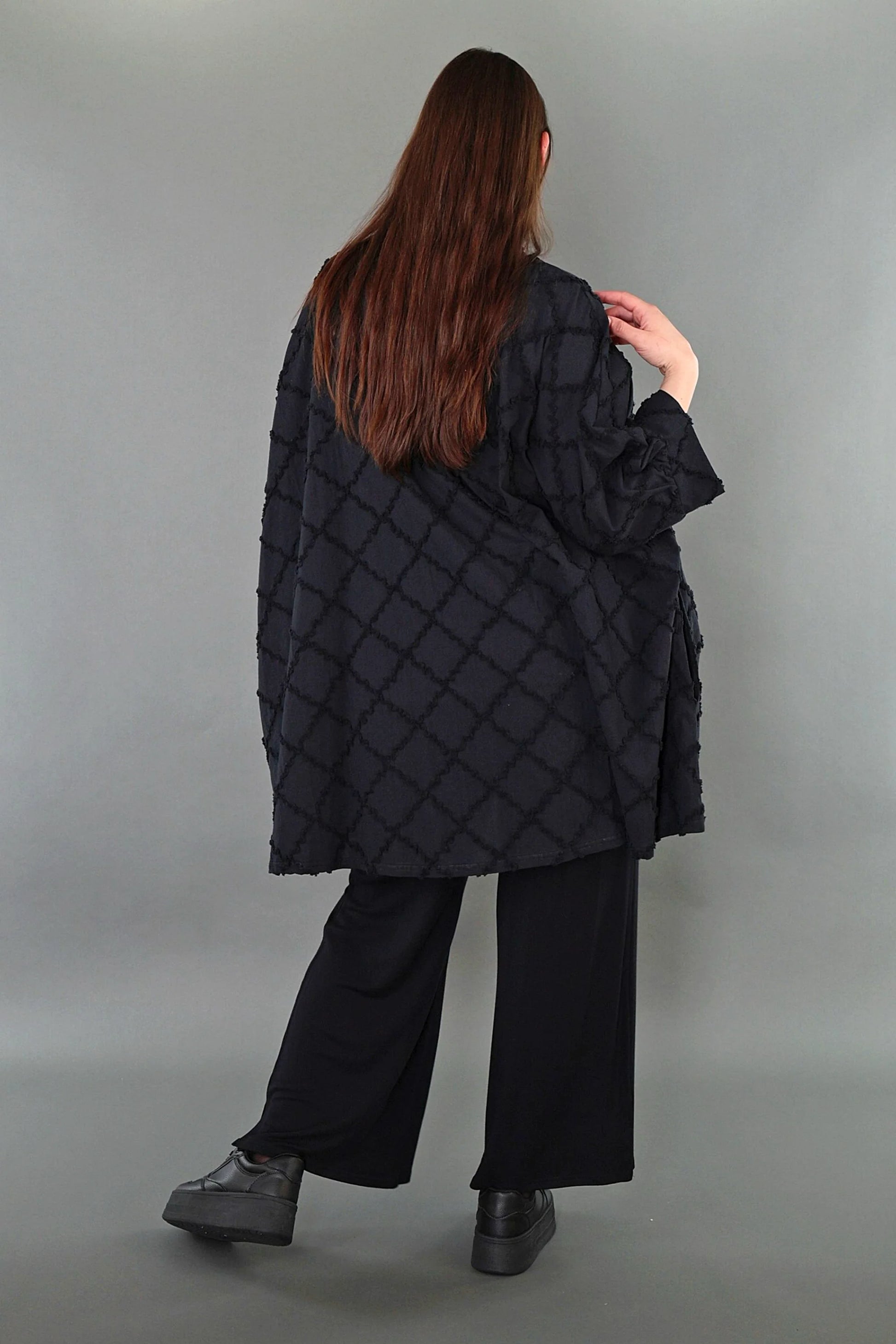  A-Form Jacke von AKH Premium aus Baumwolle, P1004.7116, Schwarz, Raute, Ausgefallen