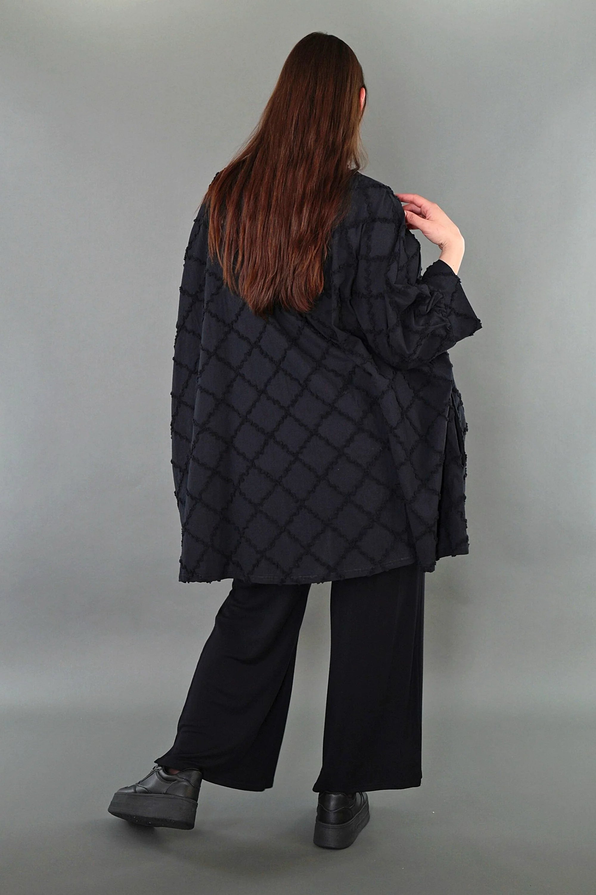  A-Form Jacke von AKH Premium aus Baumwolle, P1004.7116, Schwarz, Raute, Ausgefallen
