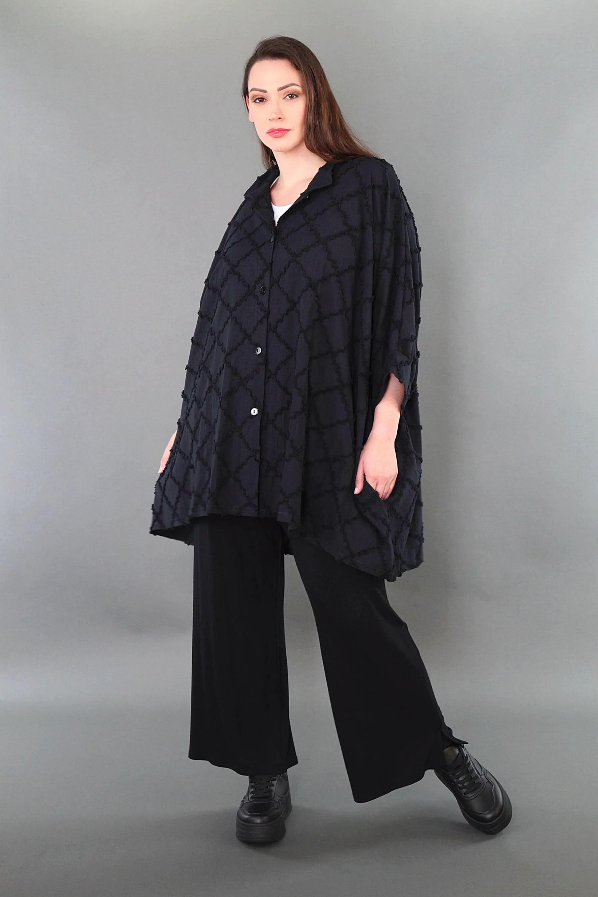  A-Form Jacke von AKH Premium aus Baumwolle, P1004.7116, Schwarz, Raute, Ausgefallen