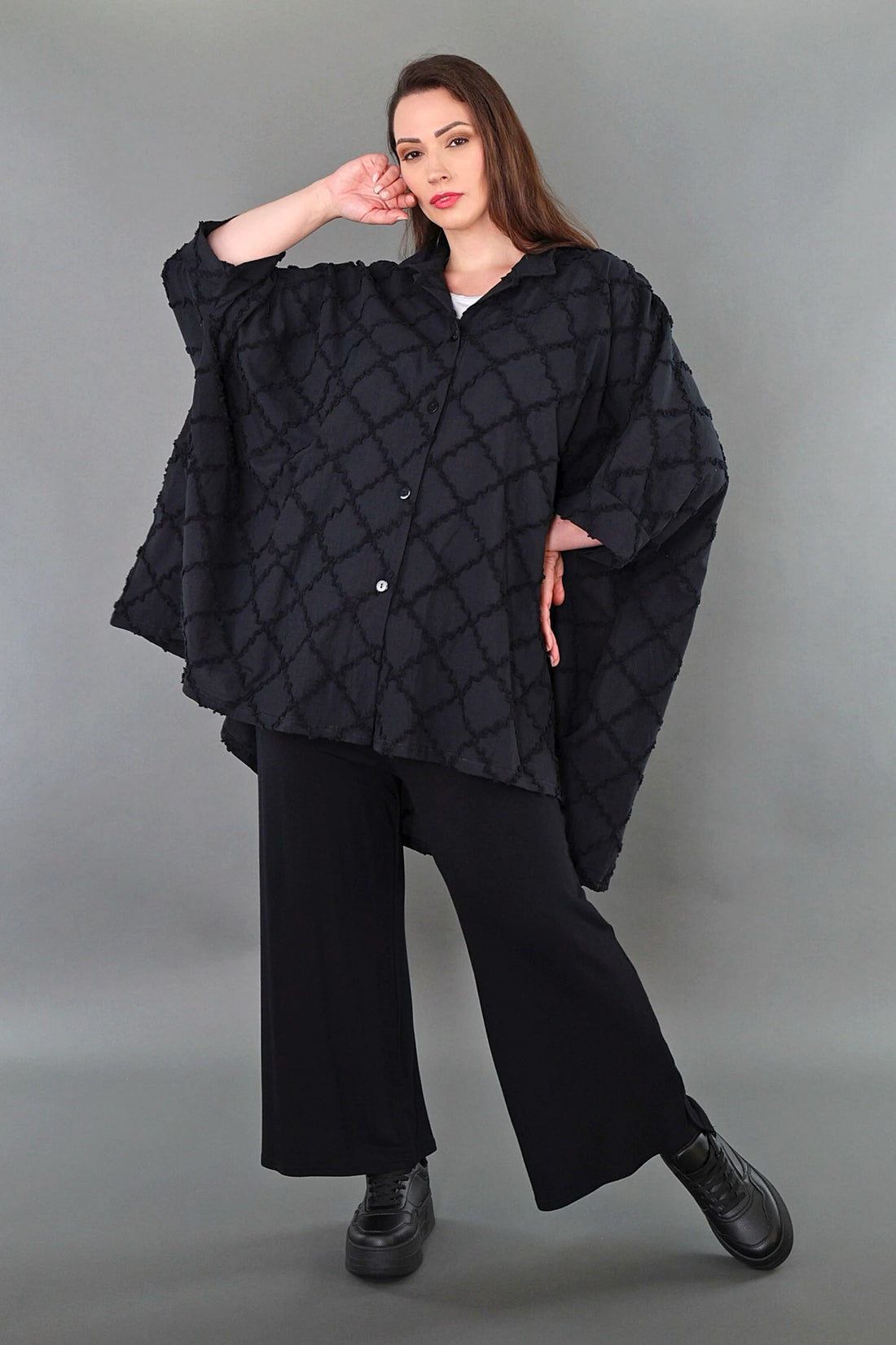  A-Form Jacke von AKH Premium aus Baumwolle, P1004.7116, Schwarz, Raute, Ausgefallen