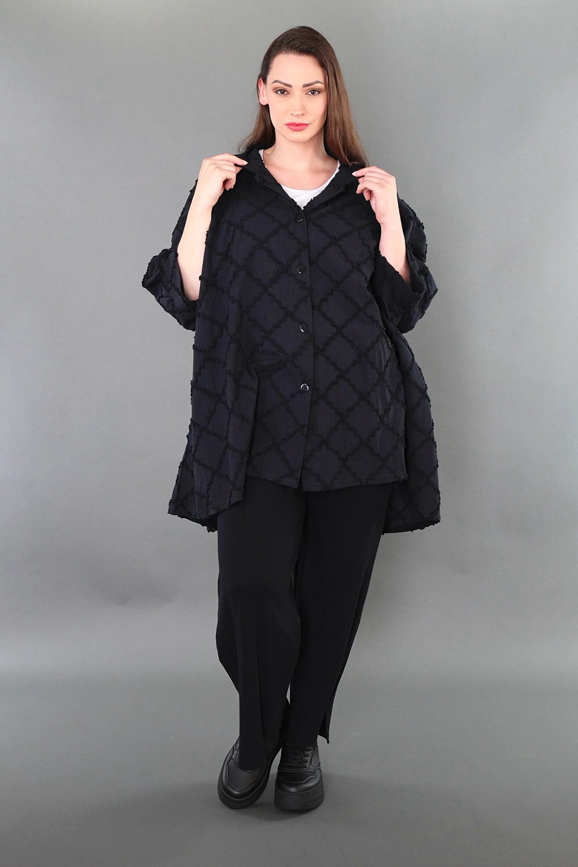  A-Form Jacke von AKH Premium aus Baumwolle, P1004.7116, Schwarz, Raute, Ausgefallen