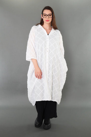  Ballon Bluse von AKH Premium aus Baumwolle, P1004.7117, Weiß, Raute, Ausgefallen, Zeitlos