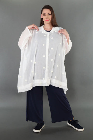  A-Form Bluse von AKH Premium aus Baumwolle, P1005.7110, Weiß, Punkte, Ausgefallen, Zeitlos