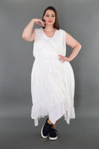  A-Form Kleid von AKH Premium aus Baumwolle, P1005.7115, Weiß, Punkte, Ausgefallen, Zeitlos