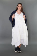  A-Form Kleid von AKH Premium aus Baumwolle, P1005.7115, Weiß, Punkte, Ausgefallen, Zeitlos