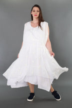  A-Form Kleid von AKH Premium aus Baumwolle, P1005.7115, Weiß, Punkte, Ausgefallen, Zeitlos