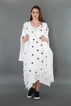  A-Form Kleid von AKH Premium aus Baumwolle, P1005.7115, Weiß/Dunkelblau, Punkte, Schick